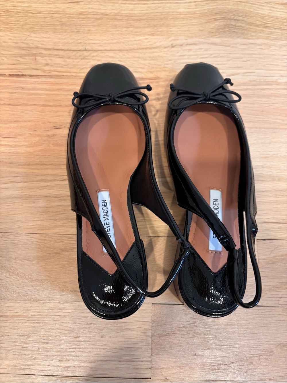 Steve Madden LOVED BLACK CRINKLE BLACK PATENT square-toe slingback heels size 5 - Picture 10 of 15